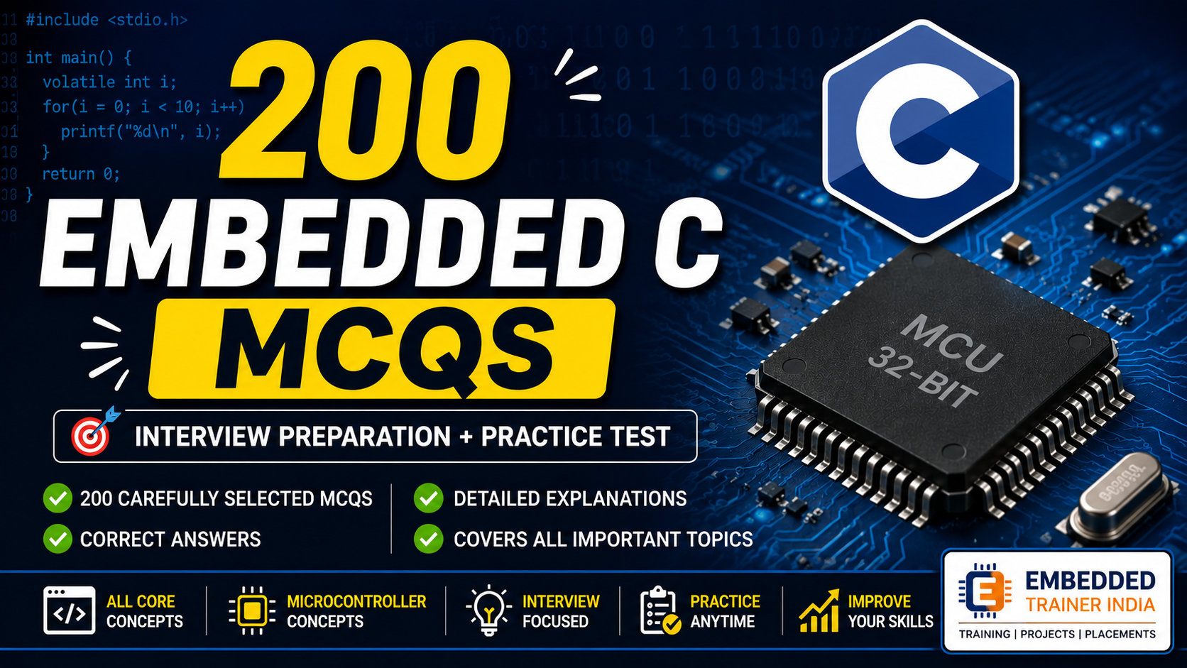 Top 200 Embedded C MCQs with Answers